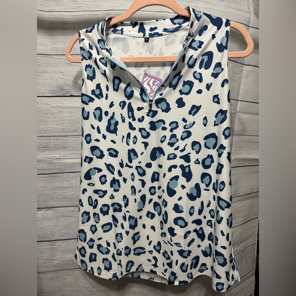NWT Blue Leopard Print Women's Golf Top XL
